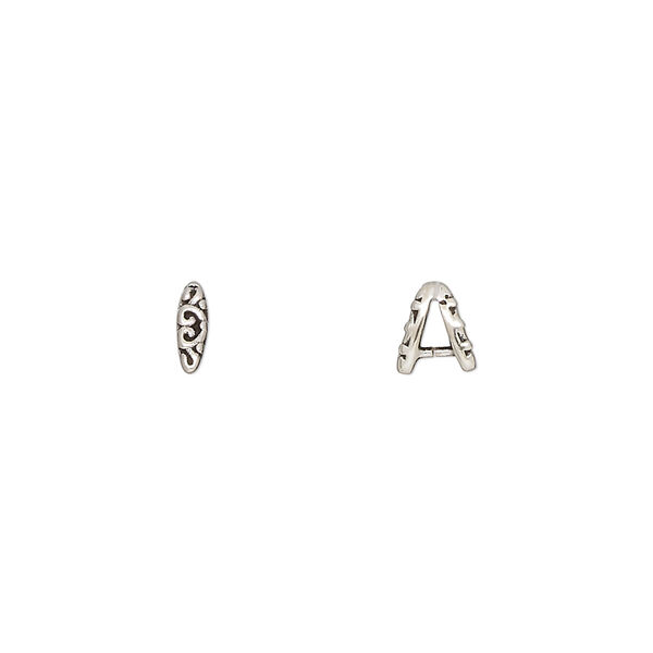 Bail, ice-pick, antiqued sterling silver, 6x2mm with fancy design, 2.7mm grip length. Sold per pkg of 4. image number 0