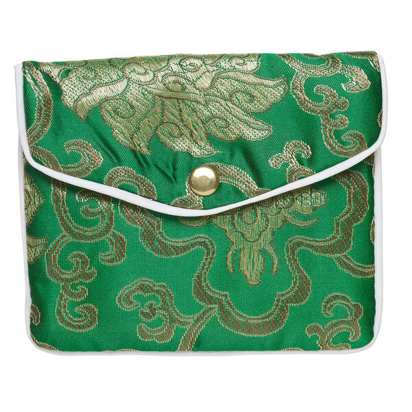 Pouch 1pkg3 silver-finished steel and rayon fabric, multicolored, 4.75x4-inch brocade floral. image number 2