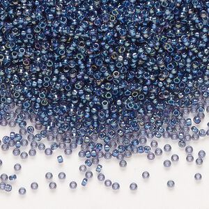 Seed bead, Miyuki, glass, pkg/35g, #15 rocaille, translucent night sky-lined luster crystal clear (RR-3539).