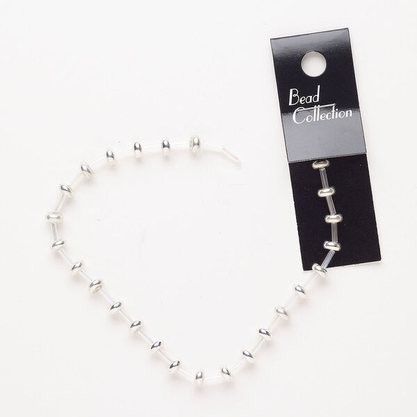 Bead, brass, pkg/25, 6x2mm-6x3mm rondelle, silver finish. image number 0