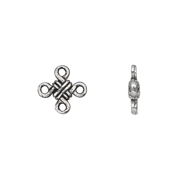 Link, antique silver-plated "pewter" (zinc-based alloy), 11x11mm double-sided knot. Sold per pkg of 50. image number 0