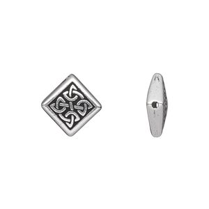 Bead, TierraCast®, antique silver-plated pewter (tin-based alloy), 13mm double-sided flat diamond with Celtic knot. Sold per pkg of 2.