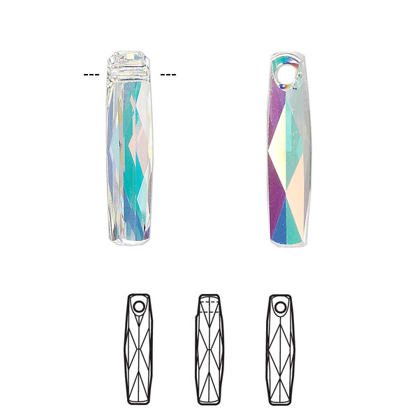 Drop 2pk crystal AB, Crystal Passions® 20x5mm pendant column 6460 image number 0
