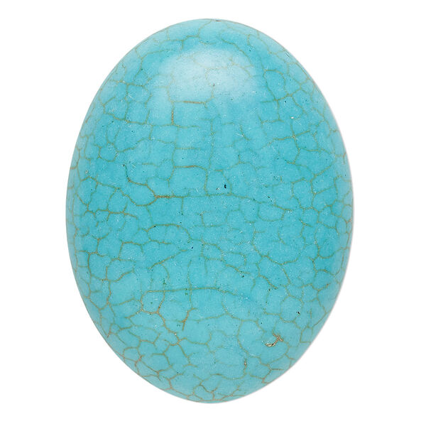 Cabochon, "turquoise" (resin) (imitation), 40x30mm calibrated oval with matrix. Sold individually. image number 0