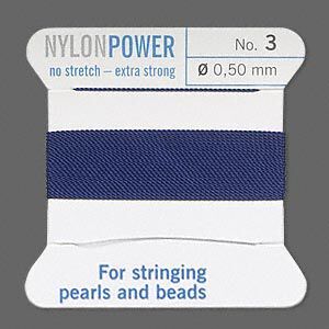 Thread, Griffin, nylon, dark blue, size #3. Sold per 2-meter card (approximately 78 inches).