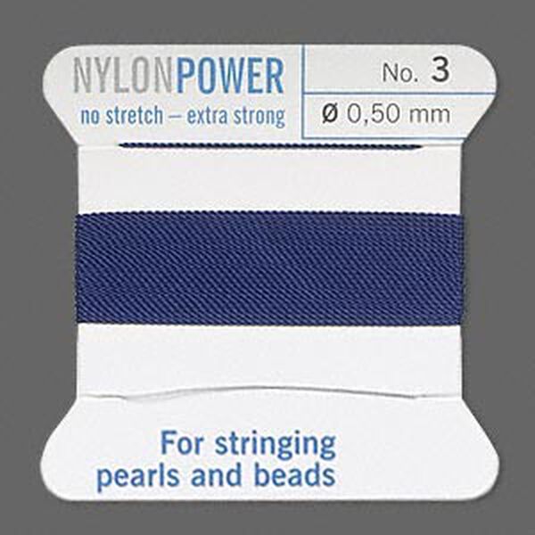 Thread, Griffin, nylon, dark blue, size #3. Sold per 2-meter card (approximately 78 inches). image number 0