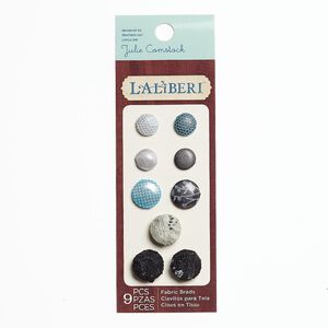 Brad, Laliberi™, satin / nylon / steel, blue / grey / black, 12mm and 16mm round. Sold per pkg of 9.