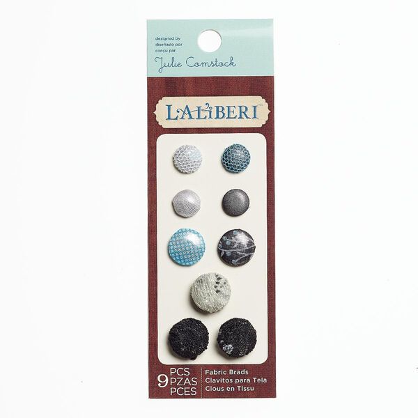 Brad, Laliberi™, satin / nylon / steel, blue / grey / black, 12mm and 16mm round. Sold per pkg of 9. image number 0