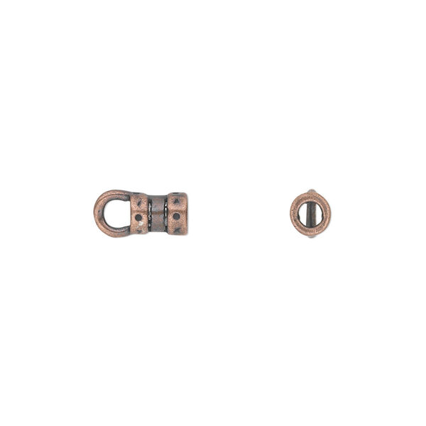 Crimp end, JBB Findings, antique copper-plated pewter (tin-based alloy), 6x4mm tube with loop, 2.5mm inside diameter. Sold per pkg of 2. image number 0