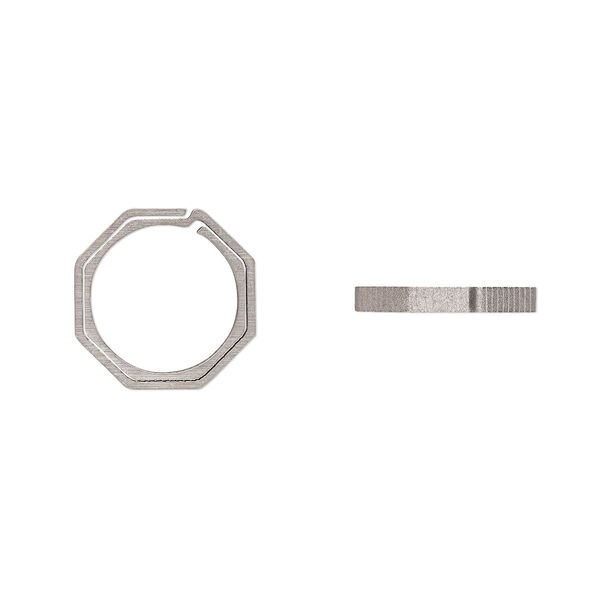 Split ring, titanium, matte, 22.5mm textured octagon, 18mm inner diameter. Sold individually. image number 0