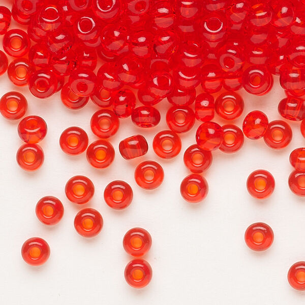 Seed bead, Preciosa Ornela, glass, transparent light red, #6 rocaille. Sold per 50-gram pkg. image number 0
