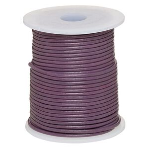 Cord, leather (dyed), purple, 2-2.2mm round. Sold per 25-yard spool.