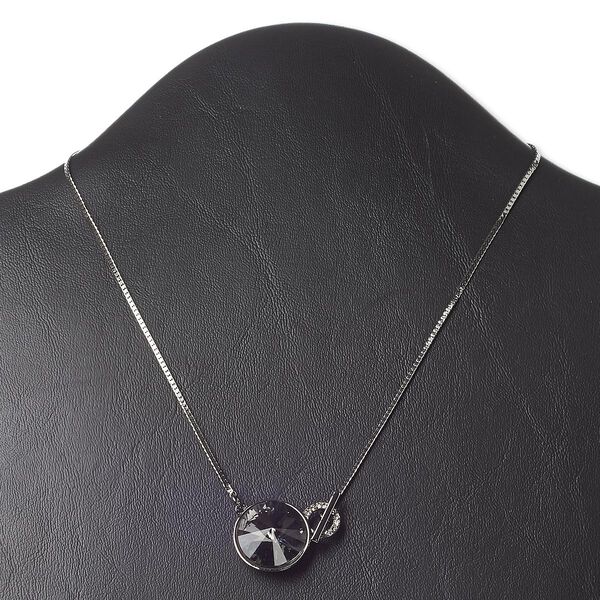 Necklace, glass and gunmetal-finished "pewter" (zinc-based alloy), smoke, 20mm faceted round, 16 inches with toggle clasp. Sold individually. image number 0