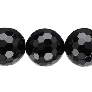 Black onyx 1pkg1, faceted round bead 15.5-16 inch 18mm