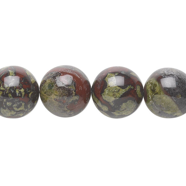 Bead, dragon blood jasper (natural), 12mm round, B grade, Mohs hardness 6-1/2 to 7. Sold per 15-1/2" to 16" strand. image number 0