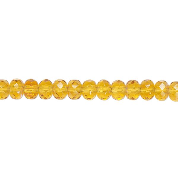 Bead, Czech fire-polished glass, honey AB, 5x4mm faceted rondelle. Sold per 15-1/2" to 16" strand. image number 0