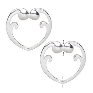 Bead frame, silver-finished "pewter" (zinc-based alloy), 22x22.5mm heart with curls, fits up to 14mm bead. Sold per pkg of 2.