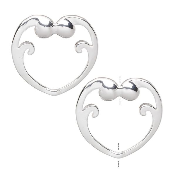 Bead frame, silver-finished "pewter" (zinc-based alloy), 22x22.5mm heart with curls, fits up to 14mm bead. Sold per pkg of 2. image number 0