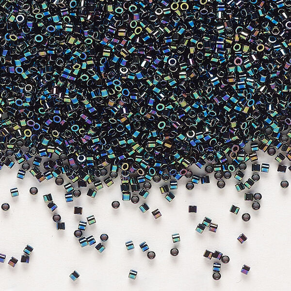Seed bead, Delica®, glass, pkg/250g, #15 round, opaque rainbow black (DBS-0005). image number 0