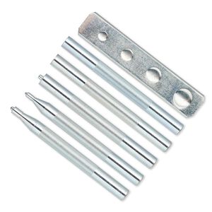 Rivet and snap setter, steel, 4-3/4 inches with textured grip and 4-3/4 x 1 x 1/4 inch anvil. Sold per 6-piece set.