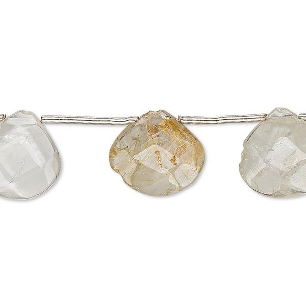 Bead, golden rutilated quartz (natural), 13x13mm-15x15mm hand-cut top-drilled faceted puffed teardrop, C grade, Mohs hardness 7. Sold per pkg of 10 beads. image number 0