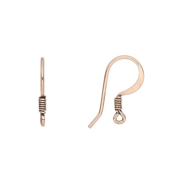 Ear wire fishhook 1pkg40 antique copper-plated, 17mm flat / 3mm coil / open loop, 20 gauge copper 20 pair image number 0
