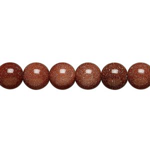 Bead, brown goldstone (glass) (man-made), 8mm round. Sold per 15-1/2" to 16" strand.