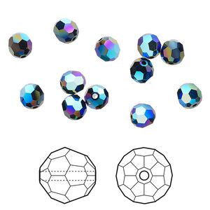 Bead 12pk jet shimmer 2X, Crystal Passions&reg; 6mm round 5000