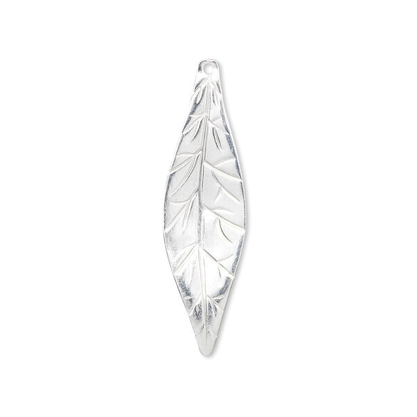 Charm, sterling silver, 29x9mm single-sided marquise leaf. Sold individually. image number 0