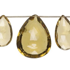 Golden quartz 1pkg8, hand-cut top-drilled faceted puffed teardrop bead 20x14mm-37x30mm