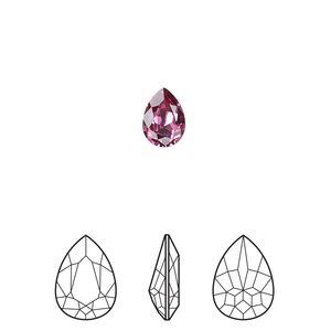 Fancy stone 4pk dark rose foil back, Crystal Passions® 8x6mm pear 4320