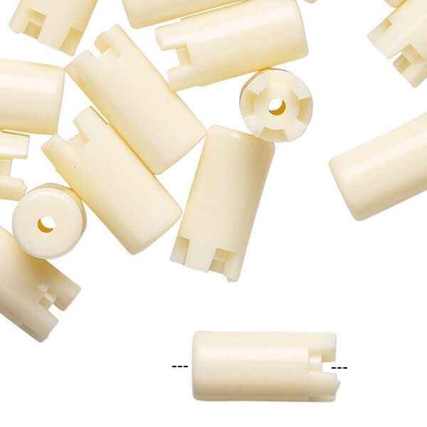 Bead, acrylic, opaque cream, 16x8mm interlocking round tube. Sold per pkg of 24. image number 0
