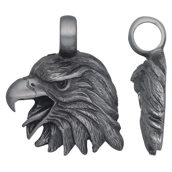 Pendant, "pewter" (zinc-based alloy), 35x28mm eagle head. Sold individually. image number 0