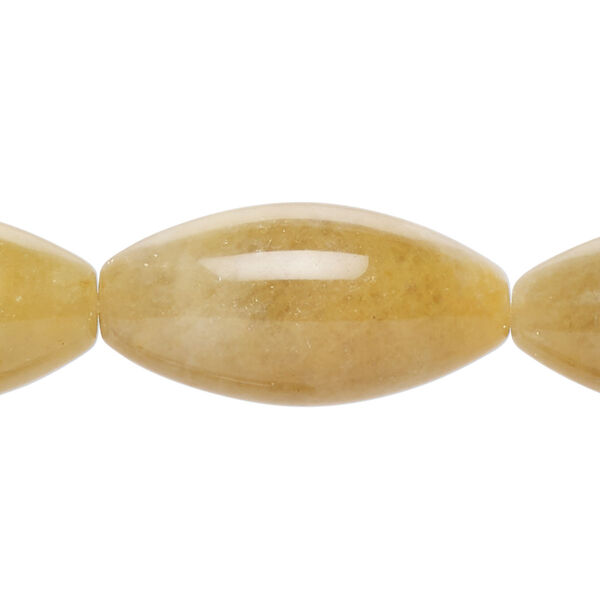 Bead, yellow "jade" (quartz) (natural), 30x15mm oval, B Grade, Mohs hardness 7. Sold per 8-inch strand, approximately 7 beads. image number 0