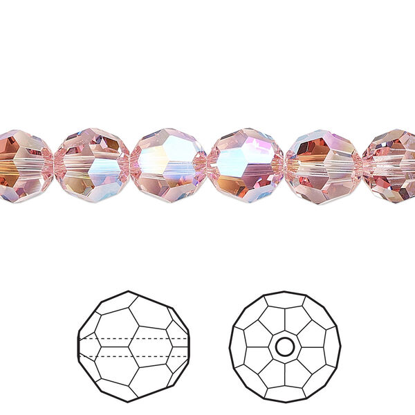 Bead 144pk light rose shimmer, Crystal Passions® 8mm round 5000 image number 0