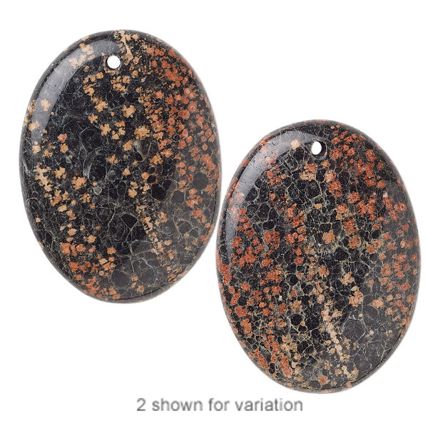 Focal, red snowflake jasper (natural), 40x30mm hand-cut oval, B grade, Mohs hardness 6-1/2 to 7. Sold individually. image number 0