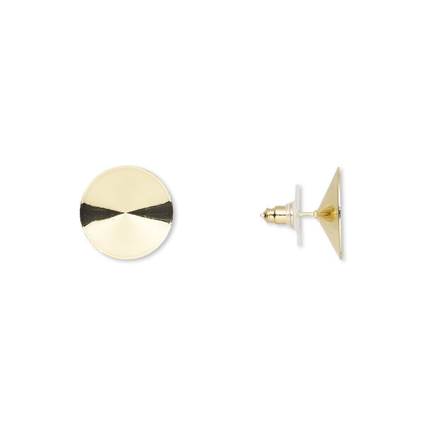 Earstud, Almost Instant Jewelry®, plastic with gold-finished brass and steel, 18.5mm round with 18mm rivoli setting. Sold per pkg of 5 pairs. image number 0