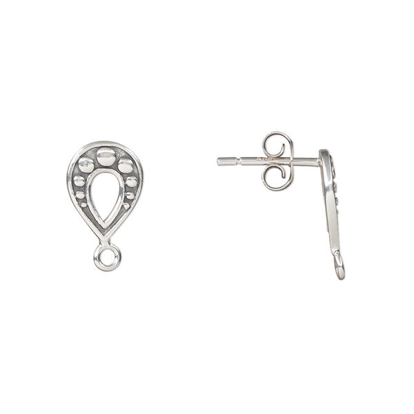 Ear stud, antiqued sterling silver, 14x8mm with closed loop. Sold per pair. image number 0
