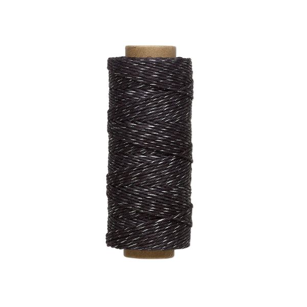 Cord, Hemptique®, polished hemp, metallic black/silver, 1mm, 20-pound test. Sold per 205-foot spool. image number 0