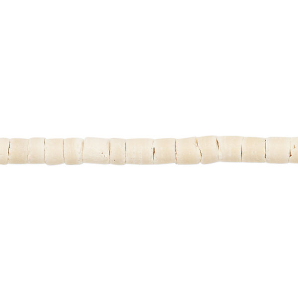 Bead, wood (bleached / waxed), white, 3-4mm hand-cut heishi. Sold per pkg of (2) 24-inch strands. image number 0