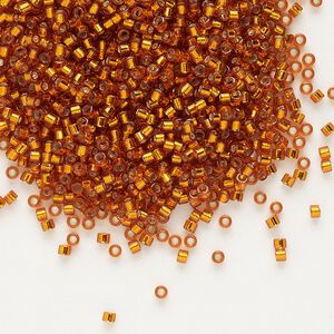 Seed bead, Delica®, glass, pkg/50g, #11 round, transparent outside dyed silver-lined burnt orange (DB-1333).