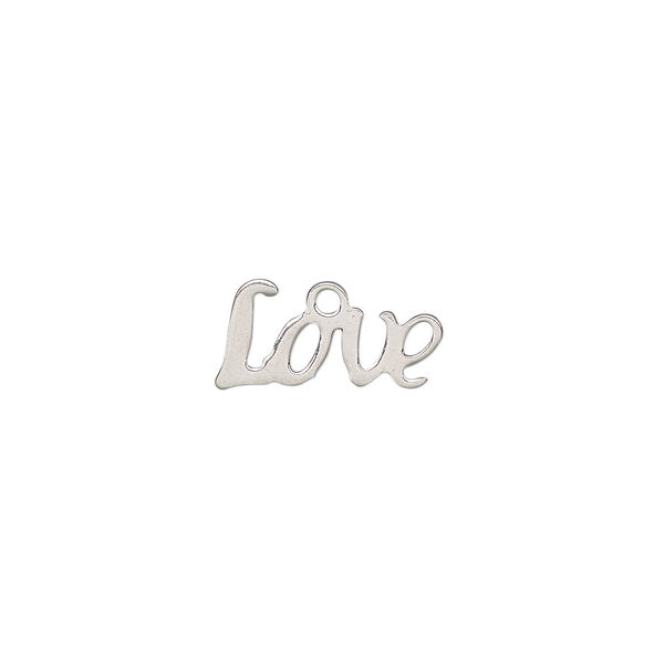 Charm, stainless steel, 12x6mm single-sided "Love." Sold per pkg of 10. image number 0