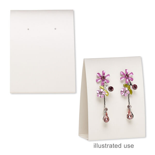 Earring card, adhesive and card stock, cream, 3x2-1/4 inches assembled. Sold per pkg of 10. image number 0