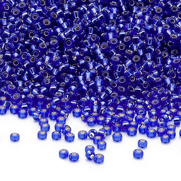 Seed bead, Miyuki, glass, pkg/250g, #15 rocaille, transparent silver-lined cobalt (RR-20). image number 0