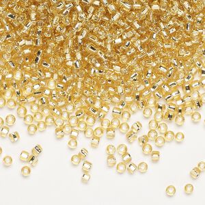 Seed bead, Dyna-Mites™, glass, pkg/1/2kg, #11 round, transparent silver-lined light gold, (63:SR 11/0 SR).