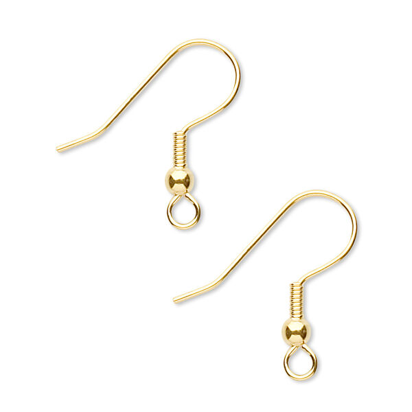Ear wire, gold-finished stainless steel, 20mm fishhook with 3mm ball and 4mm coil with open loop, 21 gauge. Sold per pkg of 50 pairs. image number 0