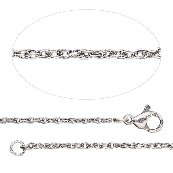Chain, stainless steel, 1.6mm triple rope, adjustable at 16 and 18 inches with lobster claw clasp. Sold individually. image number 0