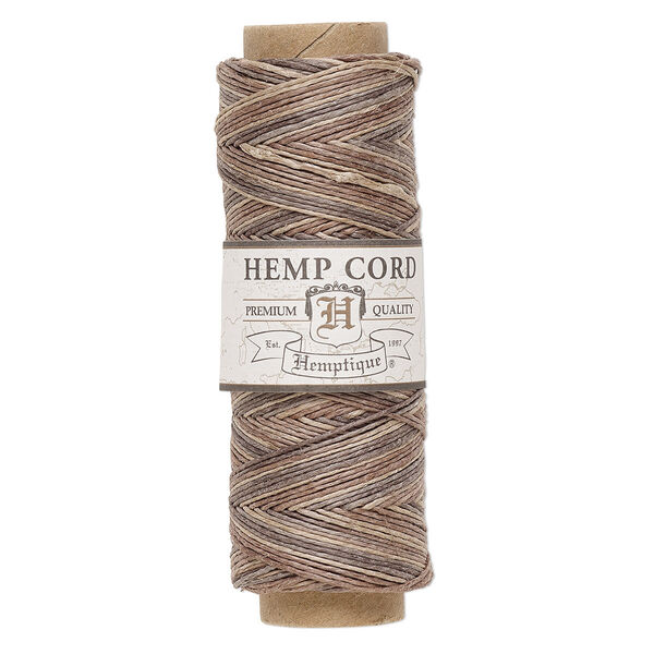 Cord, Hemptique®, polished hemp, variegated brown / light brown / natural, 0.5mm diameter, 10-pound test. Sold per 205-foot spool. image number 0