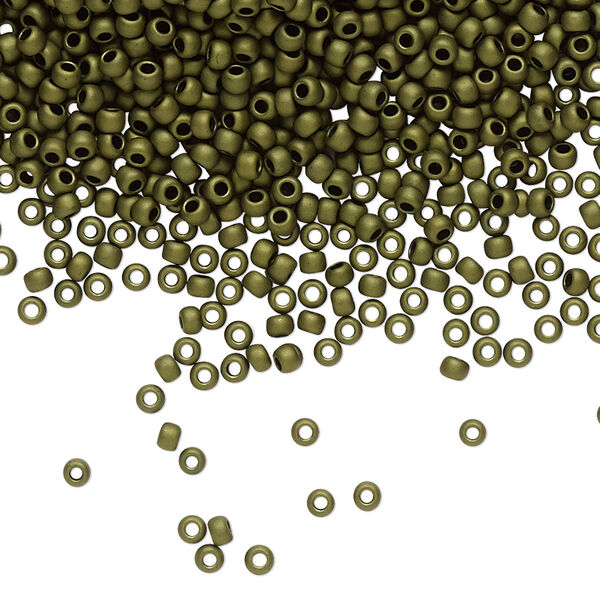 Seed bead, TOHO BEADS®, glass, pkg/250g, #11 round, opaque matte dark olive (TR-11-617). image number 0