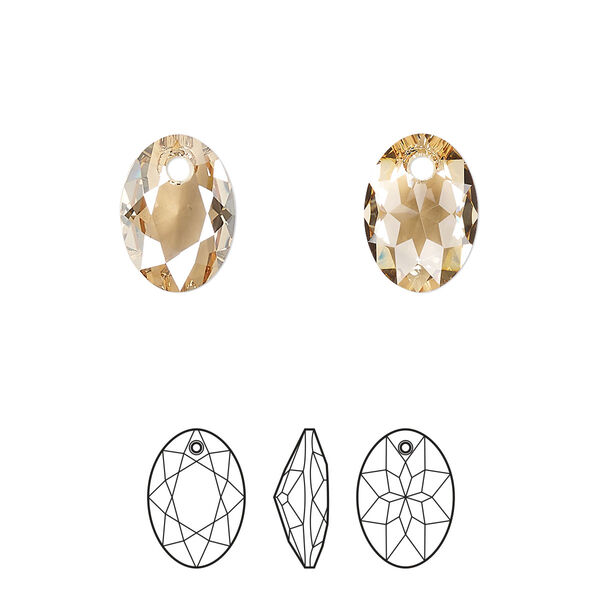 Drop 48pk crystal golden shadow, Swarovski® 11.5mm pendant elliptic cut 6438 image number 0